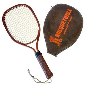Vintage Leach Racquetball Racket Leather Case with Zip Closure Wooden Handle